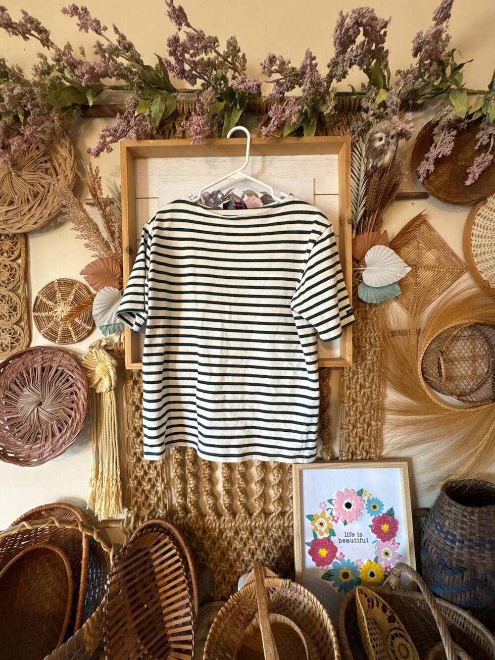 Saint James Striped Short Sleeve T-Shirt Off-White Green